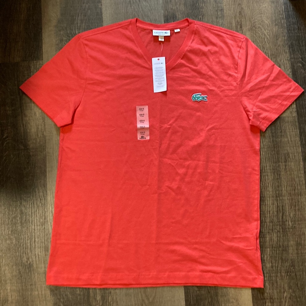 Mens coral Lacoste v neck NWT